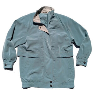 Vintage Teal Blue Green Cream Windbreaker Zip  Up Button Jacket Utex XS Woman